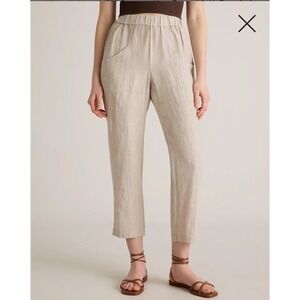 Quince 100% European Linen Tapered Ankle Pant Khaki Sand Large Minimalist